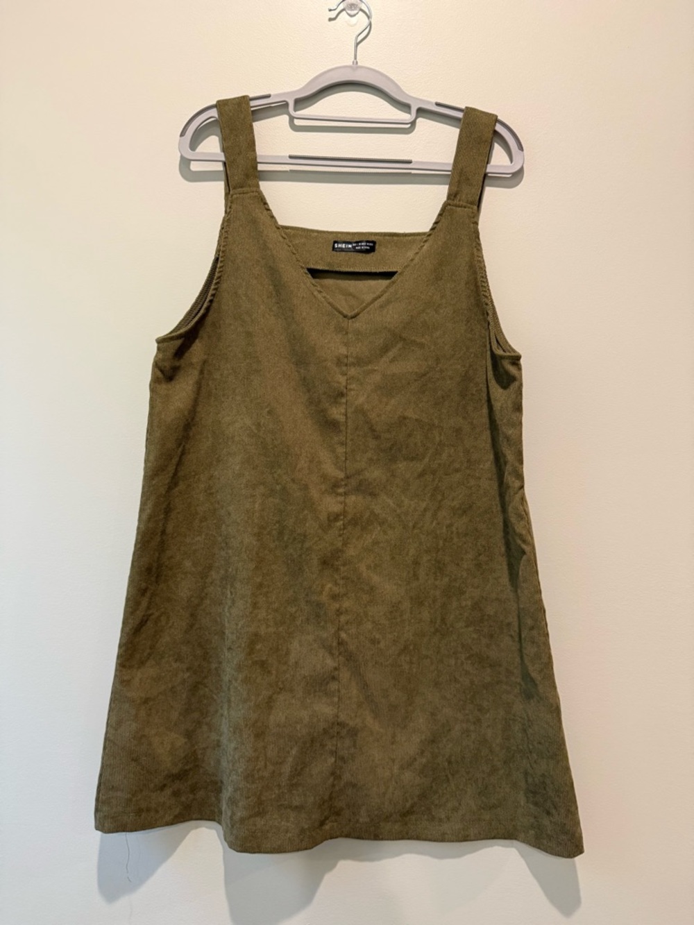 Olive Green Corduroy Jumper Dress Perfect For Layering Size Large